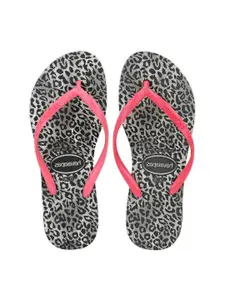 Havaianas Women Grey & Pink Printed Rubber Thong Flip-Flops