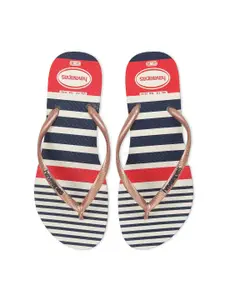 Havaianas Women White & Red Striped Rubber Thong Flip-Flops
