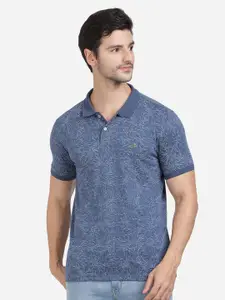 Crocodile Men Blue Printed Polo Collar Tropical Pockets Slim Fit Cotton T-shirt