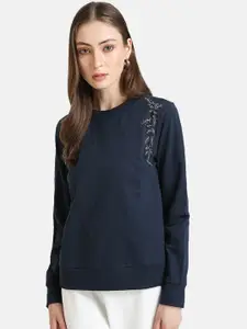 Kazo Women Blue Embellished Pullover Sweatshirt