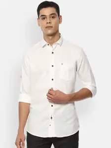 VAN HEUSEN DENIM LABS Men Cream-Coloured Slim Fit Opaque Micro Printed Casual Shirt