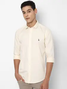 SIMON CARTER LONDON Men Cream-Coloured Slim Fit Opaque Pure Cotton Casual Shirt
