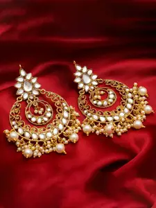 aadita Gold Plated Gold-Toned Geometric Chandbalis Earrings