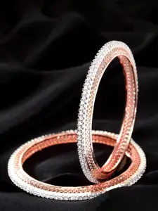 PANASH Set Of 2 Rose Gold-Plated & White American Diamond-Studded Handcrafted Bangles