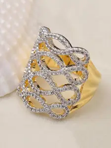 Tistabene Gold-Toned White Stone-Studded Finger Ring
