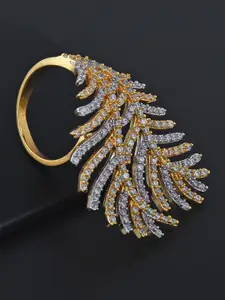 Tistabene Gold-Toned & White Stone-Studded Cocktail Finger Ring