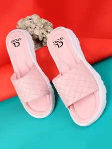 Carlton London sports Women Pink & White Self Design Sliders