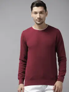 Blackberrys Men Maroon Cotton Self Design Pullover Sweater
