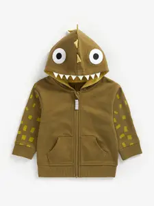 mothercare Boys Khaki Brown 3D Dino Spikes Pure Cotton Hooded Sweatshirt