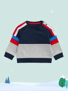 mothercare Boys Navy Blue & Grey Cut & Sew Detail Pure Cotton Colourblocked Sweatshirt