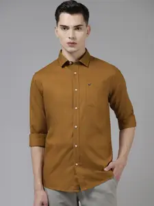 Blackberrys Men Mustard Brown Pure Cotton Solid India Slim Fit Casual Shirt