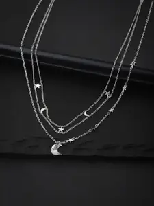 Carlton London Silver-Toned Brass Rhodium-Plated Layered Necklace