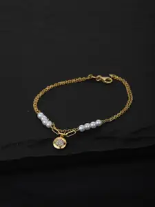 Carlton London Women White Gold-Plated Pearls Beaded Handcrafted Multistrand Bracelet