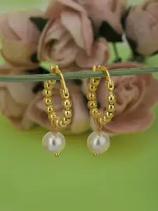 Carlton London White Gold-Plated Pearl Beaded Drop Earrings