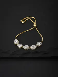 Carlton London Women Gold-Plated Cubic Zirconia Studded Handcrafted Link Bracelet