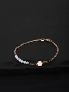 Carlton London Women White Rose Gold-Plated Pearls Beaded Handcrafted Link Bracelet