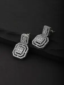 Carlton London Silver-Toned Rhodium-Plated Geometric Drop Earrings