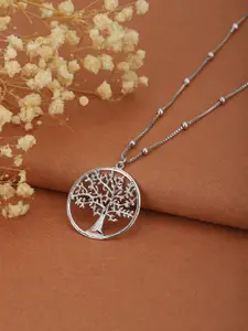 Carlton London Silver-Toned Brass Rhodium-Plated Long Necklace