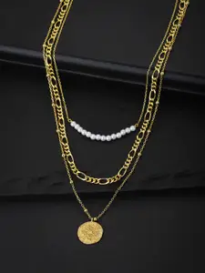 Carlton London Gold-Toned & White Brass Gold-Plated Layered Necklace