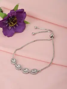 Carlton London Women Rhodium-Plated Silver-Toned Cubic Zirconia Handcrafted Link Bracelet