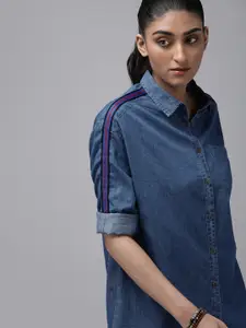 The Roadster Lifestyle Co Women Blue Denim Pure Cotton Casual Shirt