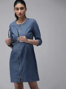 The Roadster Lifestyle Co Women Blue Denim Pure Cotton Sheath Dress