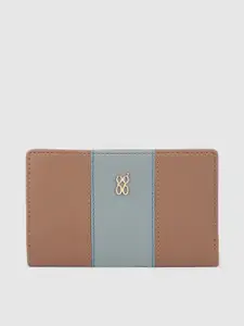 Baggit Women Beige & Blue Colourblocked Two Fold Wallet