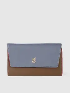 Baggit Women Brown & Blue Solid Synthetic Three Fold Wallet