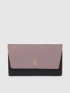 Baggit Women Black & Lavender Colourblocked Three Fold Wallet