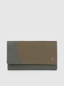 Baggit Women Grey & Olive Green Solid Cut Work Synthetic Three Fold Wallet