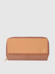 Baggit Women Beige & Peach-Coloured Colourblocked Zip Around Wallet