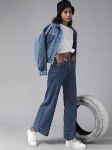 The Roadster Lifestyle Co Women Blue Wide Leg High-Rise Stretchable Jeans