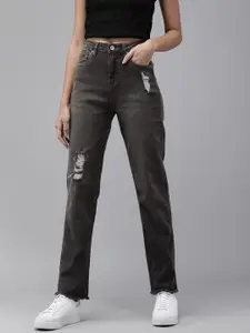 Roadster The Roadstyle Lifestyle Co. Women Black Boyfriend Fit High-Rise Highly Distressed  Jeans