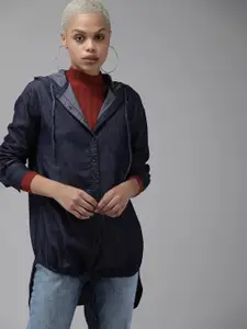 The Roadster Lifestyle Co Women Indigo Solid Hooded Casual Shirt