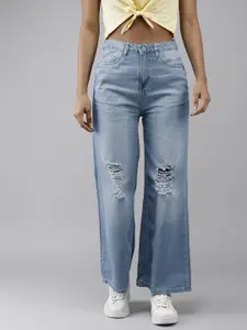 Roadster Women Blue Flared Mildly Distressed Light Fade Jeans
