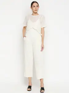Monk & Mei Cream-Coloured Printed Aiko Jumpsuit with Chanderi Jacket