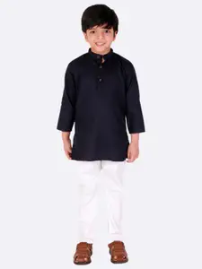 Superminis Boys Navy Blue Regular Pure Cotton Kurta with Pyjamas
