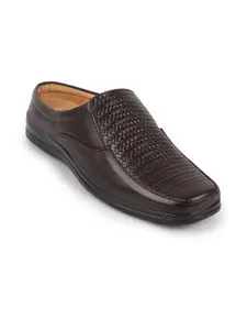FAUSTO Men Black Textured Leather Slip-on Shoe Style Sandals
