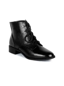 London Rag Black Block Heeled Boots with Laser Cuts