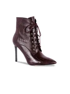 London Rag Burgundy Textured Party Stiletto Heeled Boots