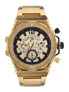 GUESS Men Gold-Toned Dial Bracelet Style Straps Analogue Multi Function Watch - GW0324G2
