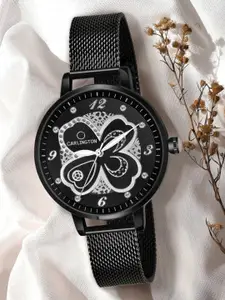 CARLINGTON Women Black Embellished Dial & Black Stainless Steel Bracelet Style Straps Analogue Watch