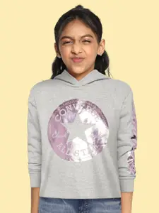 Converse Girls Grey Printed Hooded Sweatshirt
