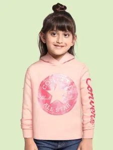 Converse Girls Pink Printed Hooded Sweatshirt