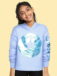 Converse Girls Blue Printed Hooded Sweatshirt