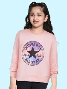 Converse Girls Peach-Coloured Printed Sweatshirt
