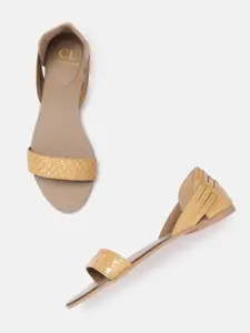 Carlton London Women Gold-Toned Open Toe Flats