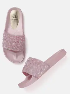 Carlton London Women Pink Textured Shimmer Open Toe Flats
