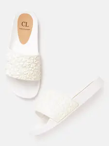 Carlton London Women White Textured Shimmer Open Toe Flats