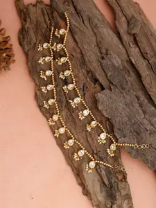 Ruby Raang Gold-Plated & White Kundan Set Of 2 Anklets